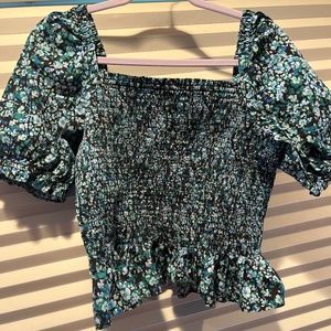 J Crew smocked peplum peasant floral top